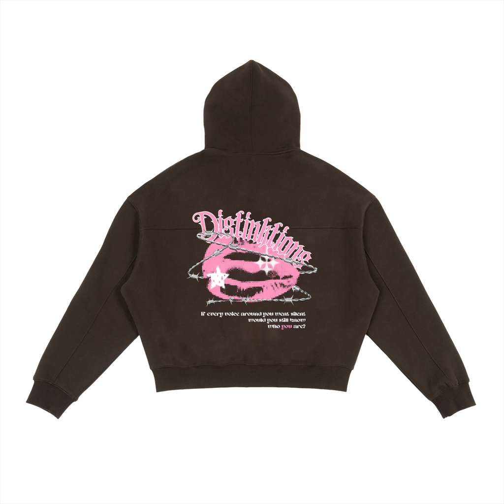 "SILENT VOICE" COTTON FLEECE ZIP-UP BOXY HOODIE