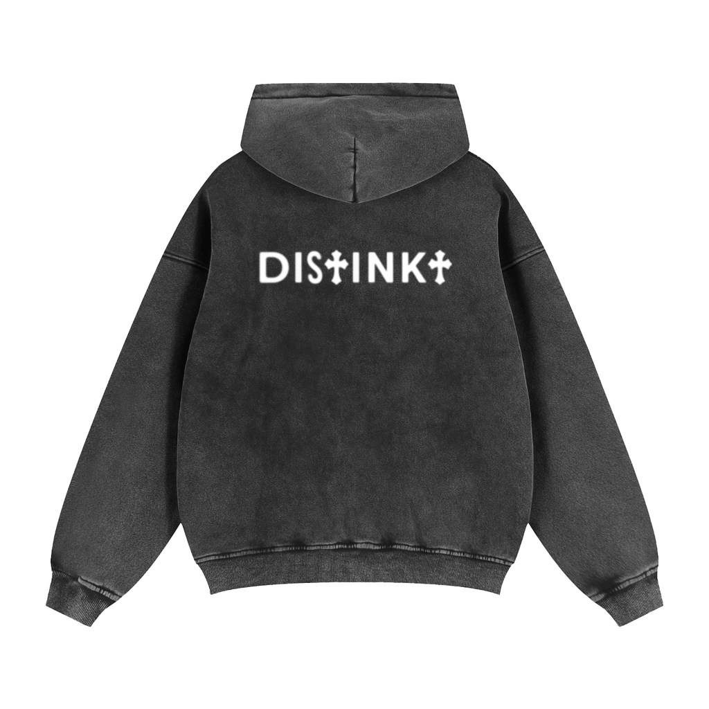 "DISTINKT" ZIP-THROUGH BOXY COTTON FLEECE HOODIE