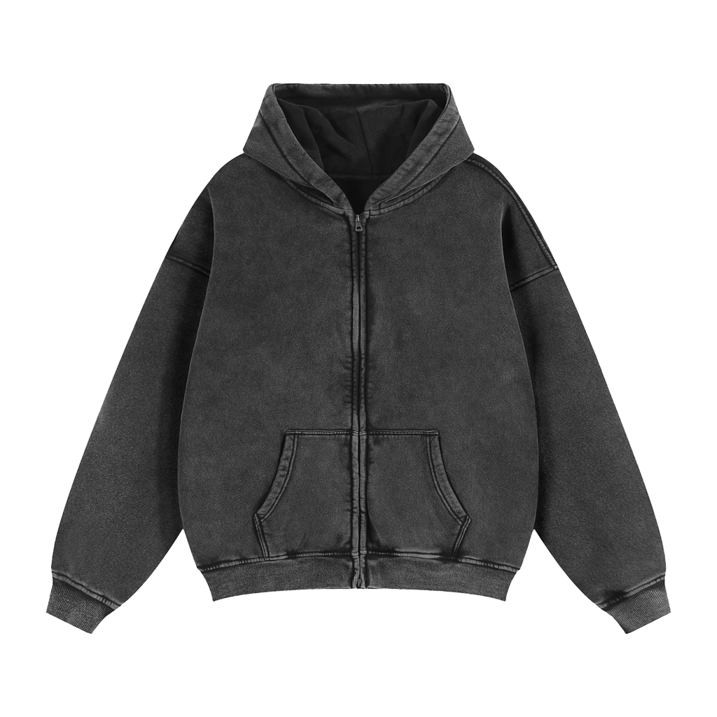 "DISTINKT" ZIP-THROUGH BOXY COTTON FLEECE HOODIE