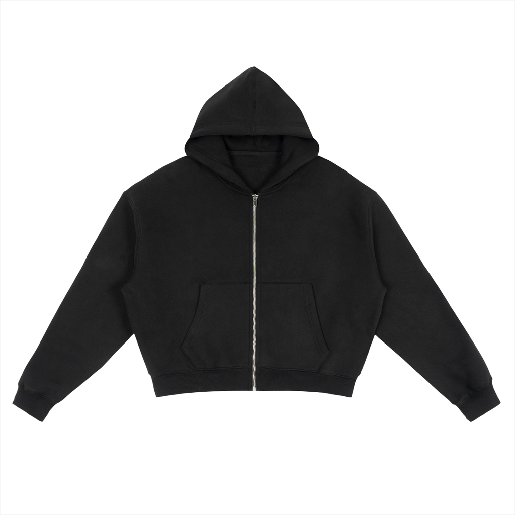 "SILENT VOICE" COTTON FLEECE ZIP-UP BOXY HOODIE